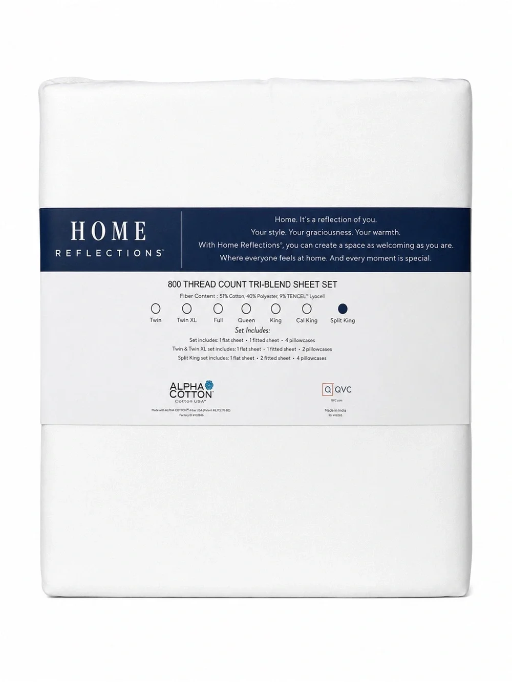 Home Reflections 800TC Cal King White Tencel Cotton Sheet Set